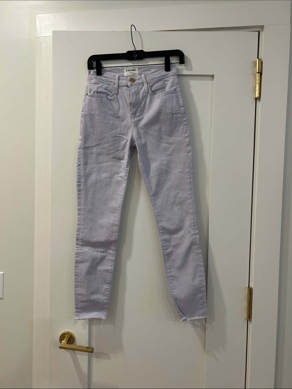 Frame Denim Pastel Lilac High-Rise Skinny Jeans